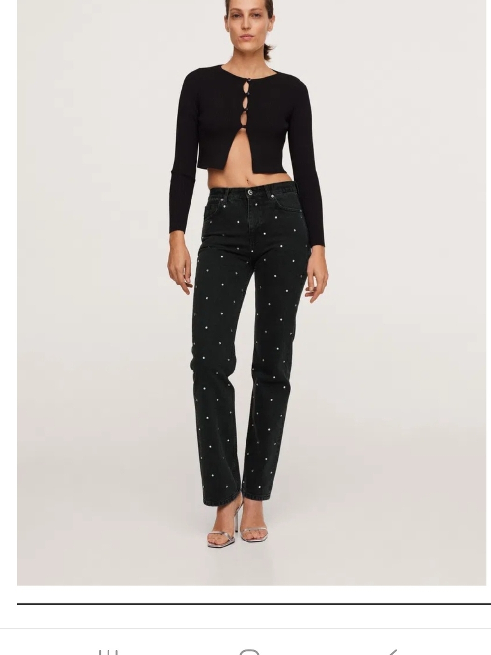New Mango Black Straight-Leg Jeans with Rhinestones Size 34 Eur